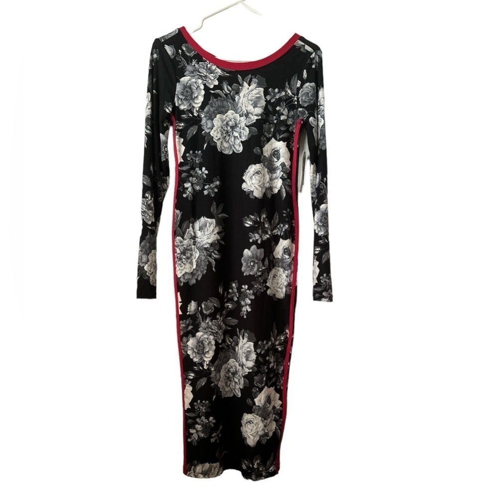 EYE CANDY Floral Black & White Long Sleeves Medium Body Hugger Dress BNWT